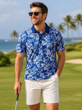 Chubbies The Dude Where's My Par Golf Polo M Blue Floral Performance